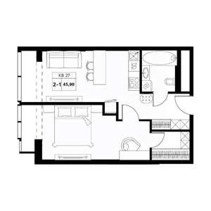 2-к квартира, вторичка, 46м2, 9/19 этаж