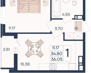 1-к квартира, вторичка, 36м2, 5/18 этаж