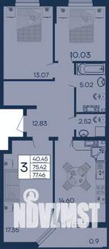 3-к квартира, вторичка, 77м2, 3/18 этаж