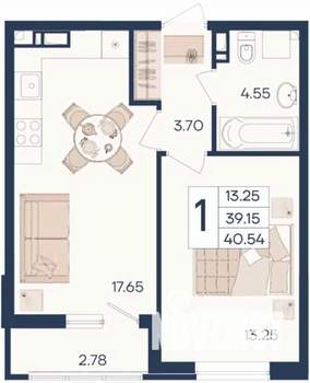 1-к квартира, вторичка, 41м2, 4/18 этаж