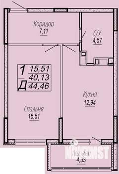 1-к квартира, вторичка, 44м2, 3/16 этаж