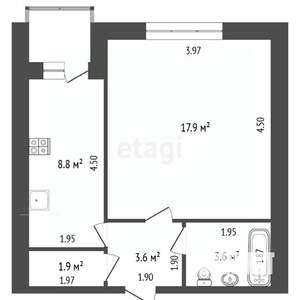1-к квартира, вторичка, 36м2, 2/9 этаж
