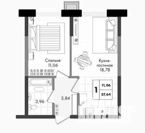 1-к квартира, вторичка, 38м2, 8/9 этаж