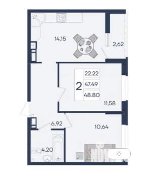 1-к квартира, вторичка, 49м2, 9/18 этаж