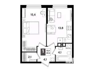 1-к квартира, вторичка, 40м2, 3/16 этаж