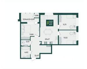 3-к квартира, вторичка, 81м2, 8/18 этаж
