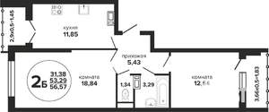 2-к квартира, вторичка, 57м2, 24/24 этаж