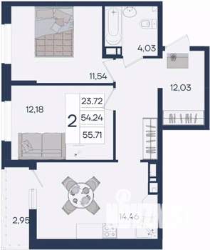 2-к квартира, вторичка, 56м2, 3/18 этаж