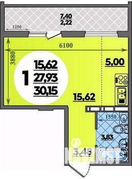 Студия квартира, строящийся дом, 30м2, 4/16 этаж