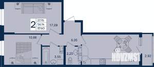 2-к квартира, вторичка, 58м2, 10/18 этаж
