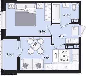 1-к квартира, вторичка, 36м2, 6/9 этаж