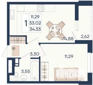 1-к квартира, вторичка, 34м2, 4/18 этаж