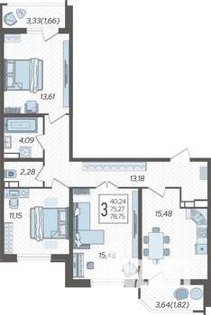3-к квартира, строящийся дом, 80м2, 4/23 этаж