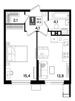 1-к квартира, вторичка, 40м2, 9/19 этаж