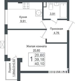 1-к квартира, вторичка, 40м2, 1/7 этаж