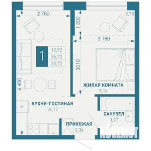1-к квартира, строящийся дом, 36м2, 12/18 этаж