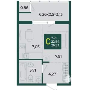 Студия квартира, вторичка, 27м2, 2/18 этаж