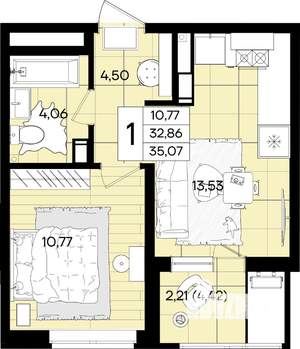 1-к квартира, вторичка, 35м2, 6/18 этаж