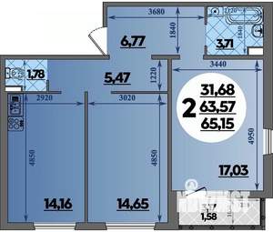 2-к квартира, строящийся дом, 65м2, 2/16 этаж