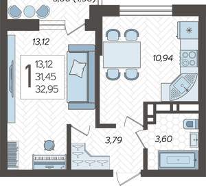 1-к квартира, вторичка, 33м2, 15/16 этаж