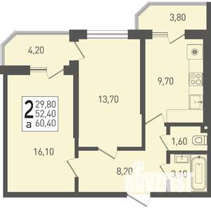 2-к квартира, строящийся дом, 60м2, 19/22 этаж