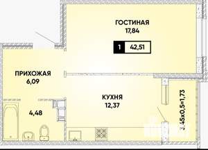 1-к квартира, вторичка, 40м2, 6/25 этаж