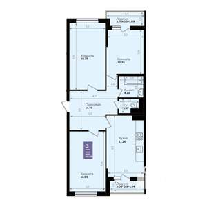 3-к квартира, сданный дом, 87м2, 21/25 этаж