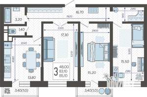 3-к квартира, строящийся дом, 86м2, 1/12 этаж