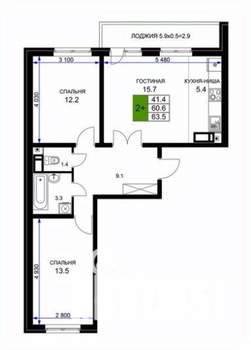 3-к квартира, вторичка, 64м2, 9/16 этаж