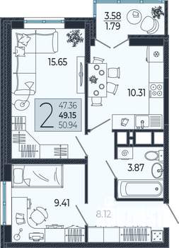 2-к квартира, вторичка, 49м2, 2/21 этаж