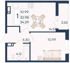 1-к квартира, вторичка, 34м2, 9/18 этаж