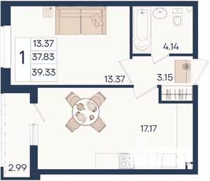1-к квартира, вторичка, 39м2, 2/18 этаж