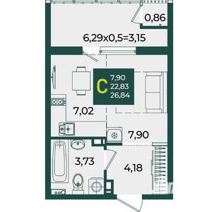 Студия квартира, вторичка, 27м2, 6/18 этаж