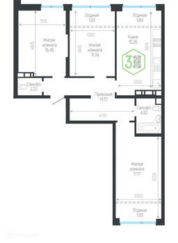 3-к квартира, вторичка, 88м2, 16/24 этаж