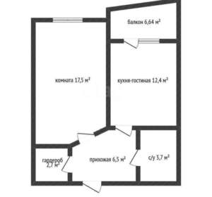 1-к квартира, вторичка, 43м2, 7/9 этаж