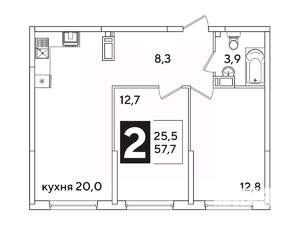 2-к квартира, вторичка, 58м2, 14/16 этаж