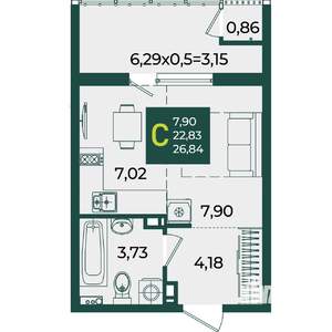 Студия квартира, вторичка, 27м2, 4/18 этаж