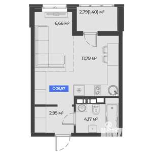 Студия квартира, строящийся дом, 27м2, 2/5 этаж