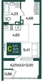 Студия квартира, вторичка, 27м2, 5/18 этаж