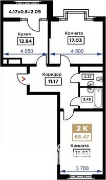 2-к квартира, вторичка, 68м2, 13/23 этаж