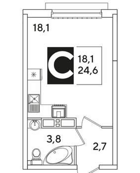 Студия квартира, вторичка, 25м2, 12/16 этаж