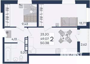 2-к квартира, вторичка, 50м2, 18/18 этаж