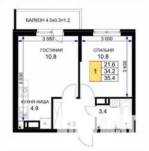 1-к квартира, вторичка, 35м2, 3/16 этаж