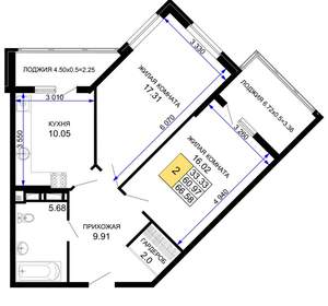2-к квартира, вторичка, 67м2, 8/12 этаж