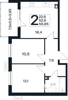 2-к квартира, вторичка, 57м2, 2/4 этаж