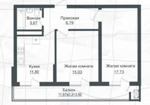 2-к квартира, вторичка, 60м2, 7/16 этаж