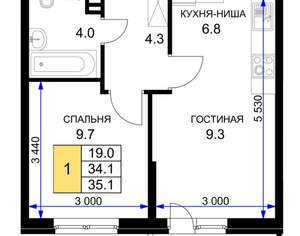 1-к квартира, вторичка, 36м2, 6/16 этаж