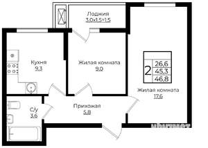 2-к квартира, вторичка, 47м2, 6/7 этаж