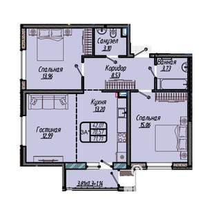 3-к квартира, вторичка, 72м2, 14/18 этаж