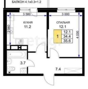 1-к квартира, вторичка, 36м2, 6/16 этаж